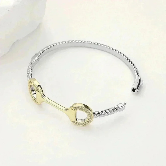 Equestrian Two Tone Gold & Pave Horse Bit - Picture 3 of 5